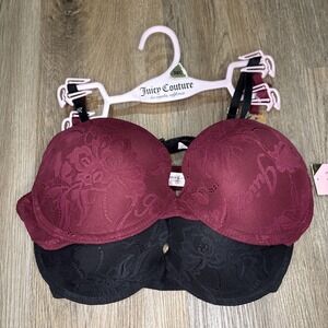 Juicy‎ Couture 2 Pack Push Up Bras 38C Black Burgundy Lace Sexy